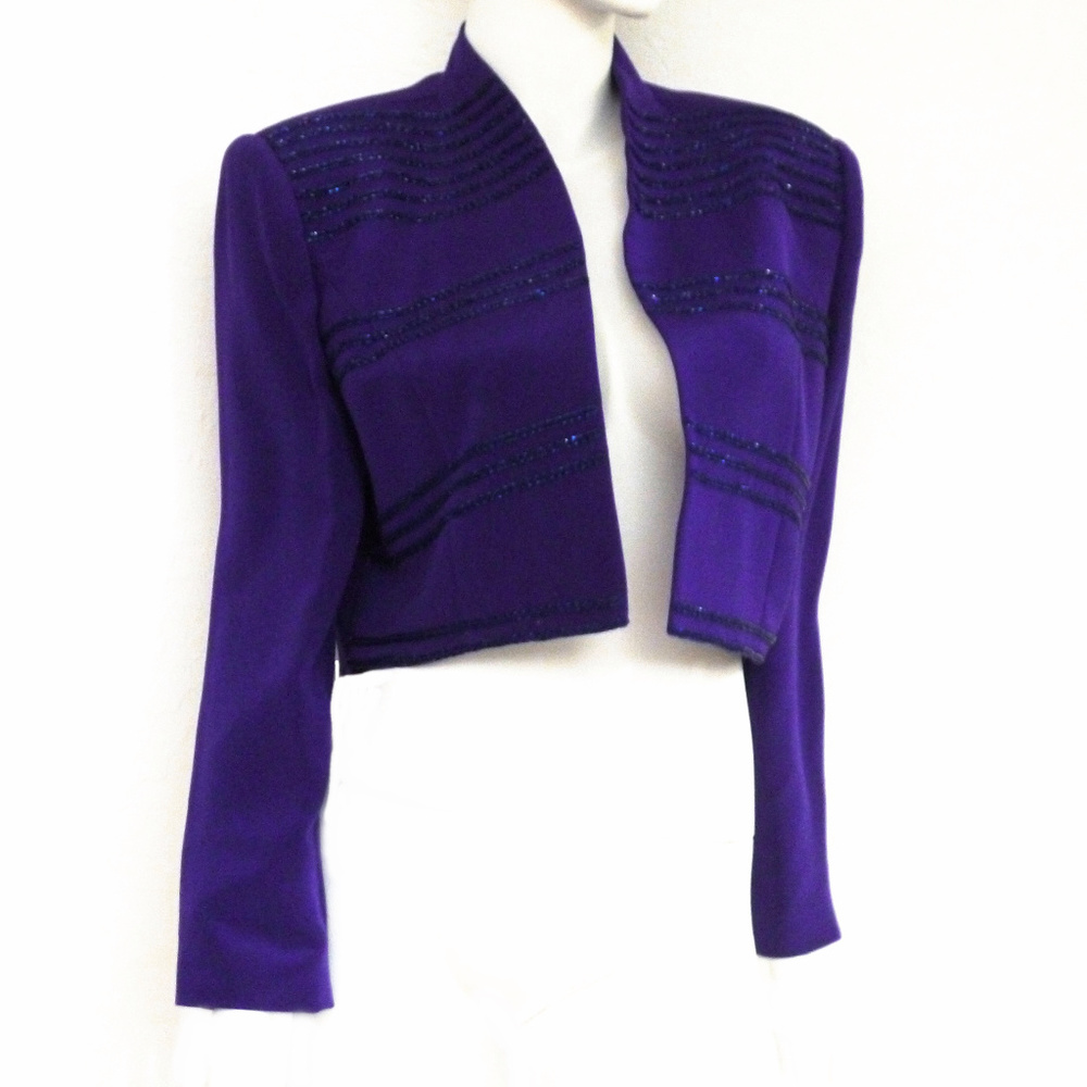 Cropped Purple Jacket w Beaded Stripes, 14 Petite